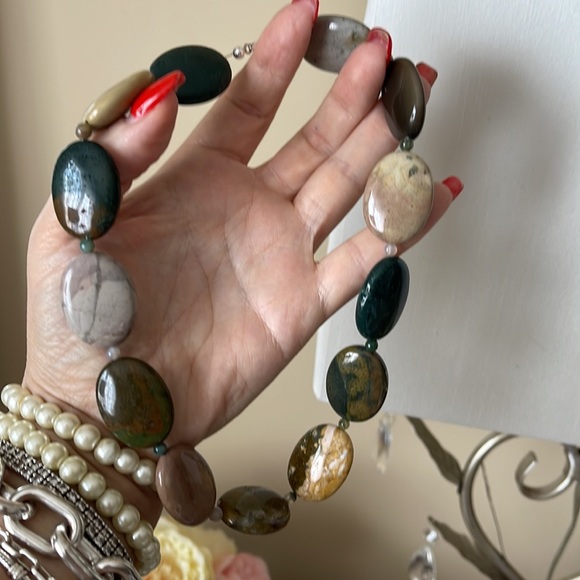 17.5”Natural Gemstone Multi-Color Picasso Jasper Loose Beads Necklace Silver 952 - Picture 3 of 5
